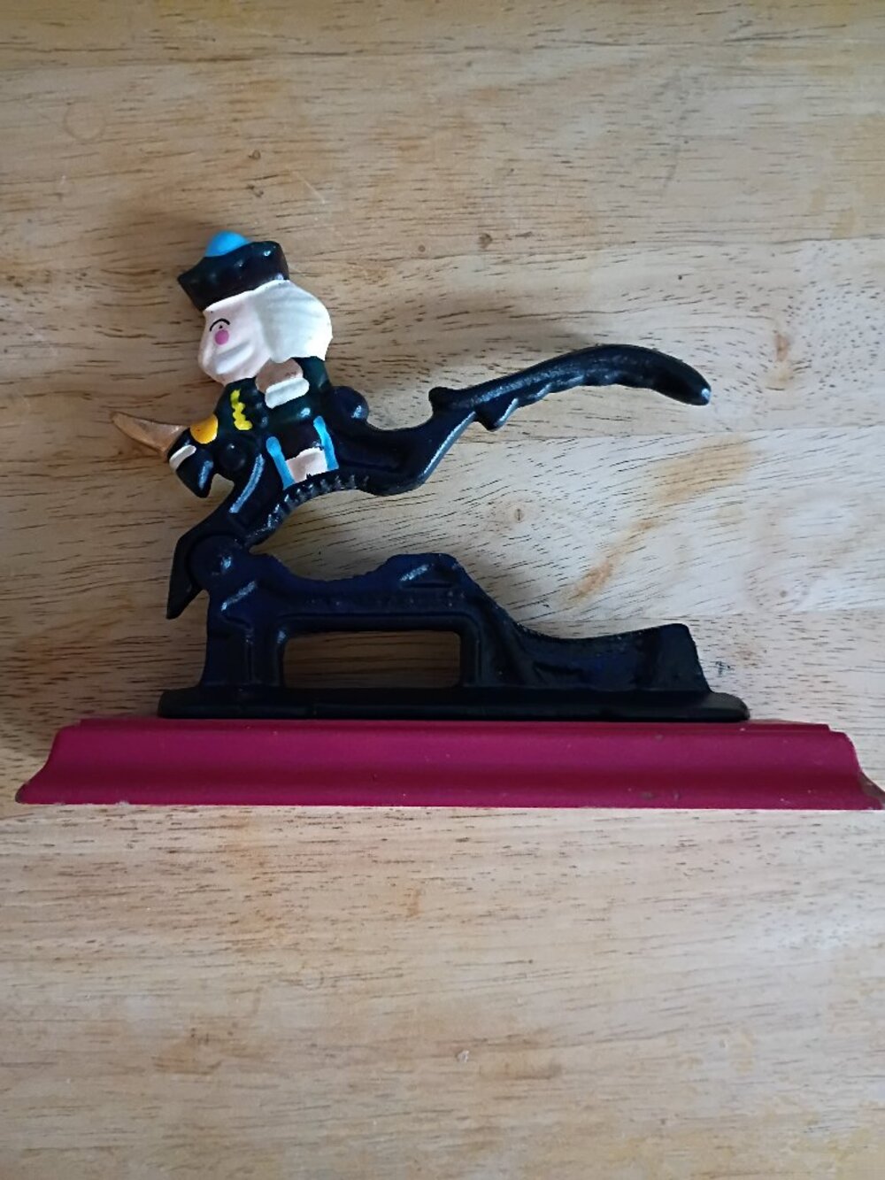 Vintage Cast Iron Nutcracker on Wood Base - Hand Painted Nutcracker Figure Lever
